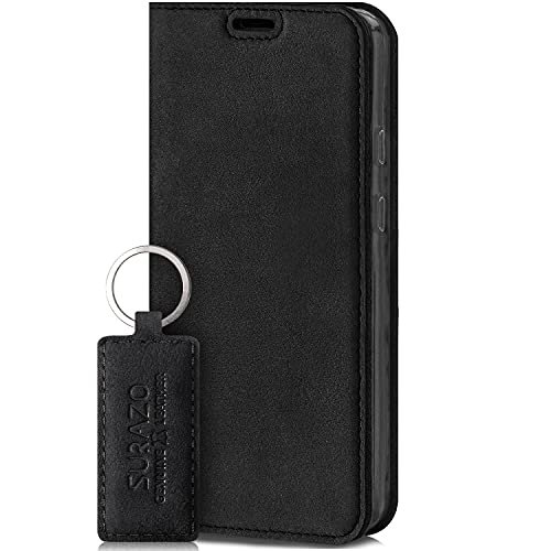 SURAZO Inteligentne magnetyczne etui na telefon komórkowy do Apple iPhone SE 2022 5G, iPhone 2021 2020 4G, iPhone 8, iPhone 7 – etui z prawdziwej skóry premium w stylu vintage – etui z klapką z