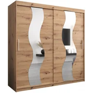 Szafy - Szafa przesuwna dwudrzwiowa garderoba z lustrem i drążkami Sewilla 200 artisan sonoma czarna biała - miniaturka - grafika 1