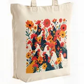 Torby męskie - Torba bawełniana premium na zakupy Kury Kwiaty Kolaż Motyw Folklor Prezent - miniaturka - grafika 1