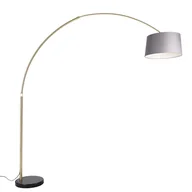 Lampy stojące - QAZQA Nowoczesna lampa podłogowa łuk złota klosz szary 45cm podstawa czarna - XXL - miniaturka - grafika 1