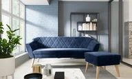 Sofy i kanapy - Zestaw kanapa Sofa 3 osobowa + taboret wysokie drewniane nogi nowoczesna pikowana sofa z taboretem - miniaturka - grafika 1