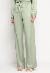 Zielone Szerokie Spodnie z Metalicznym Wzorem w Cienkie Paski Kleriame - Spodnie damskie - miniaturka - grafika 1