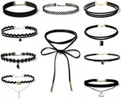 Naszyjniki - Zestaw 10 naszyjnik rzemyk celebrytka choker boho - miniaturka - grafika 1