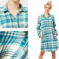 Koszule damskie - KEY ciepła miękka flanelowa rozpinana koszula damska LND turkusowa roz. S - miniaturka - grafika 1
