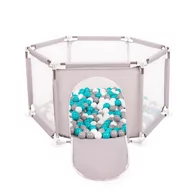 Maty edukacyjne - Selonis Sześciokąt składany KS-100X z piłeczkami 6cm szary: szary-biały-turkus 63x64/100piłek - miniaturka - grafika 1