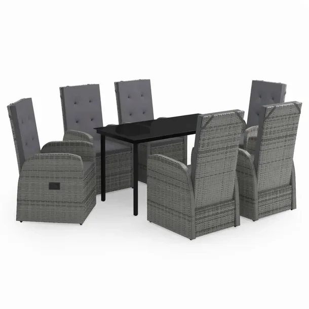 Stylowy zestaw mebli ogrodowych szaro-czarny, stół 140x70x74 cm, 6 krzese
