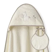 Okrycia kąpielowe dla dzieci - Okrycie kąpielowe 100x100 Jednorożec beżowy ręcznik z kapturkiem + śliniaczek bawełniany frotte - miniaturka - grafika 1