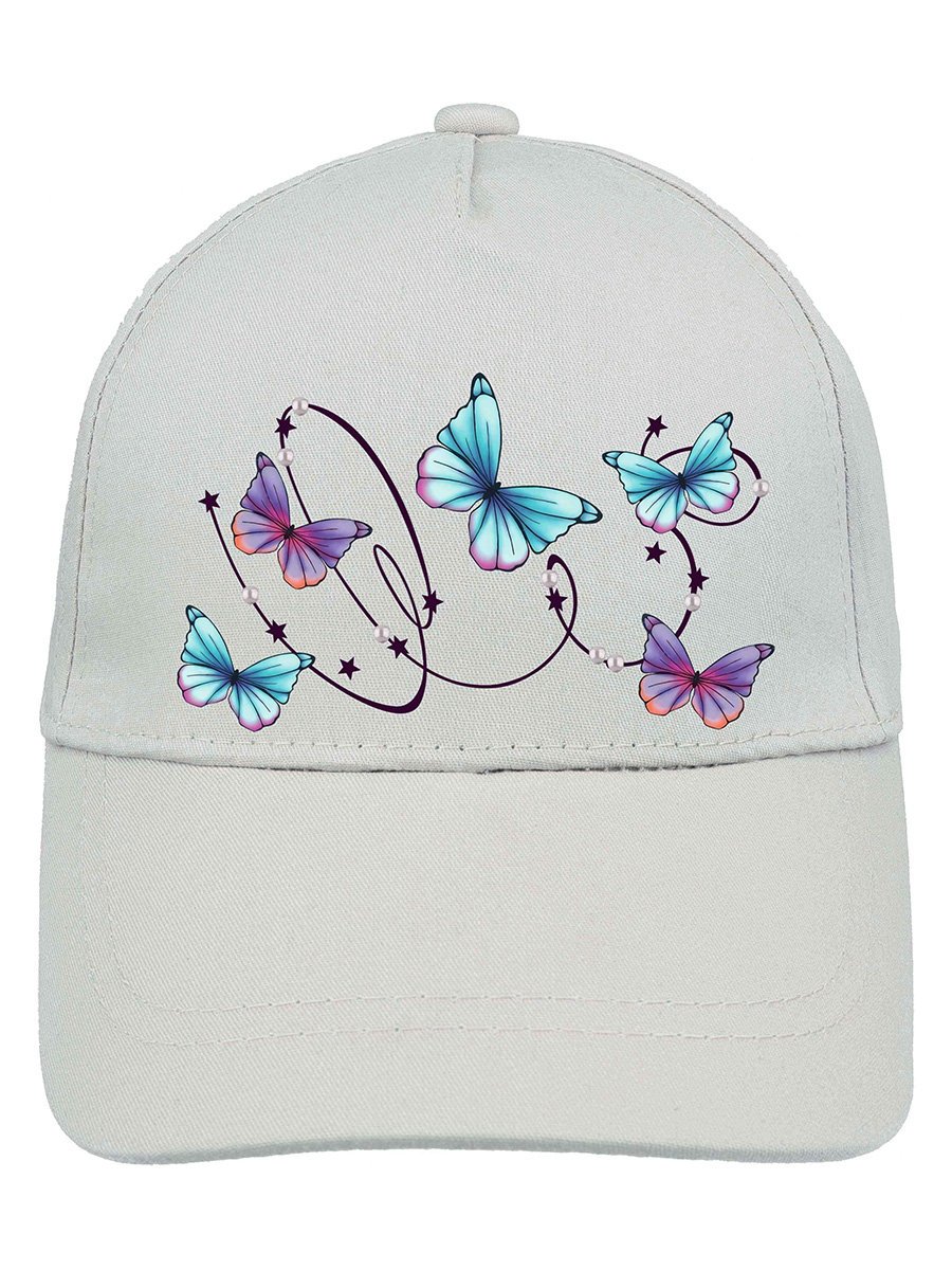 Dziewczęca czapka z daszkiem z motylkami jasnoszara Ambra r.50/52