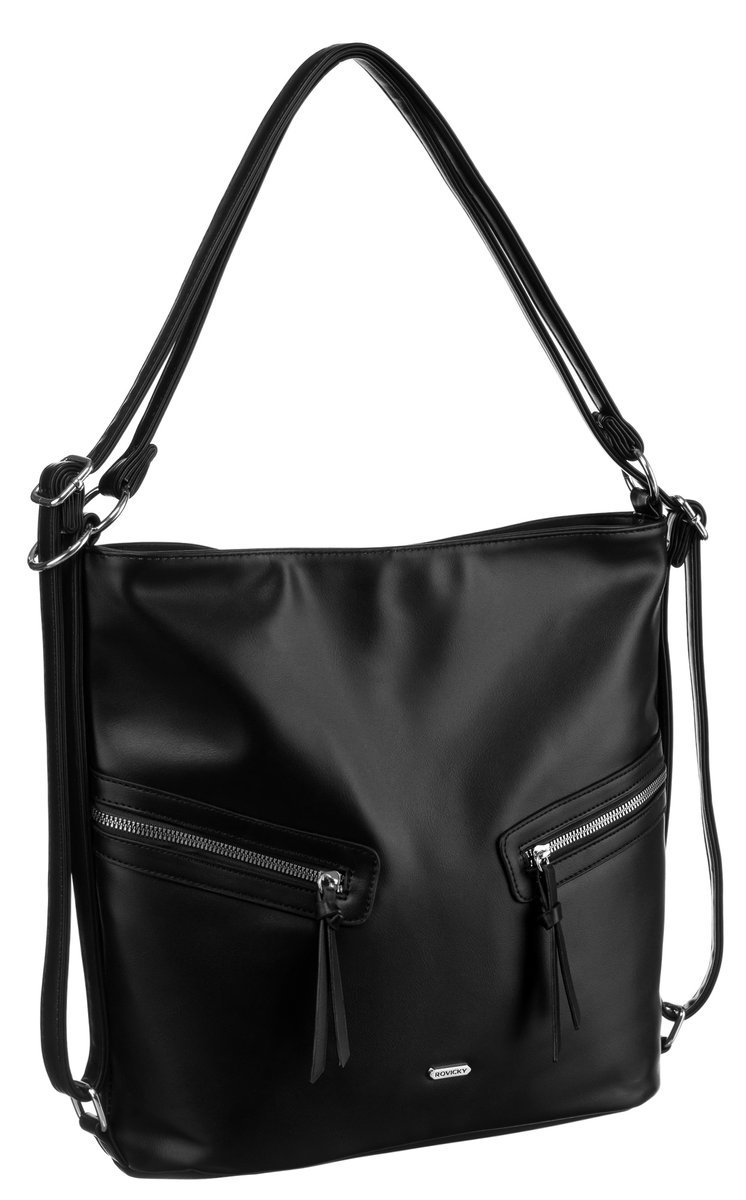 Duża torebka damska shopper bag worek na ramię czarna ROVICKY skóra eko