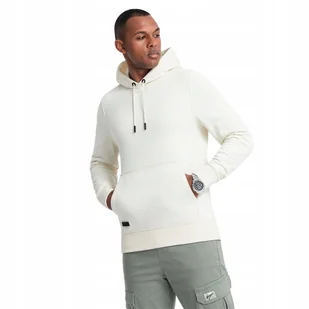 Bluza męska bawełniana z kapturem BASIC kremowa V5 OM-SSBN-0161 M - Bluzy męskie - miniaturka - grafika 1