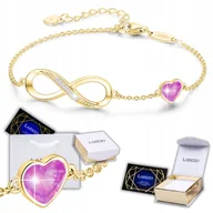 Bransoletki - Złota Bransoletka z Nieskończonością SREBRO Serce Kryształy POZŁACANA 585 - miniaturka - grafika 1