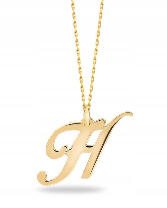 ZŁOTA KOMPLET ZAWIESZKA ŁAŃCUSZEK LITERKA H 585