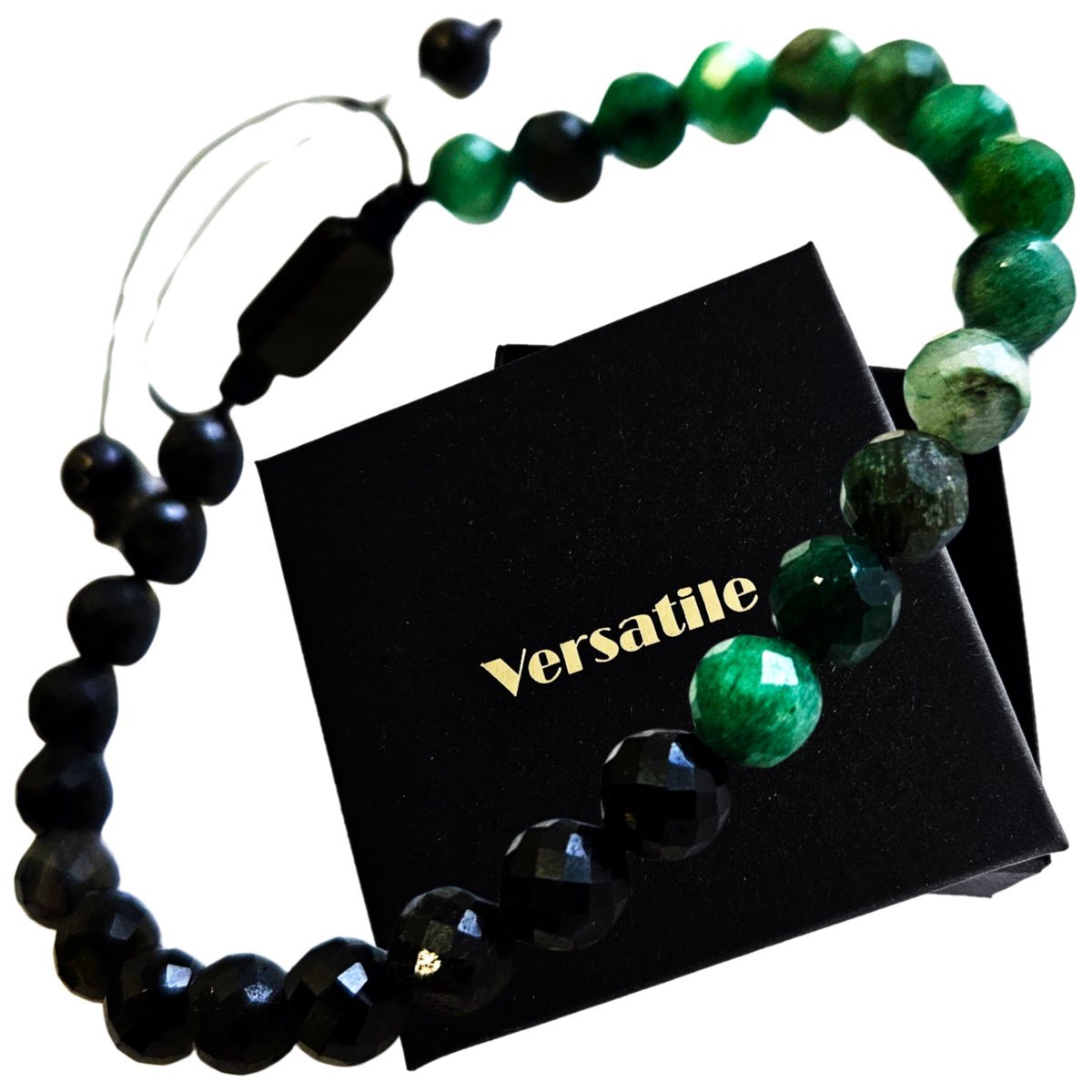 Piękna REGULOWANA Bransoletka CZARNY TURMALIN I JADEIT AUSTRALIJSKI JAKOŚĆ