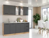 Meble kuchenne - Kuchnia Nowoczesna Z Blatem Mała Rest 2.0m Modułowa Wotan Szary Dąb Wotan - miniaturka - grafika 1