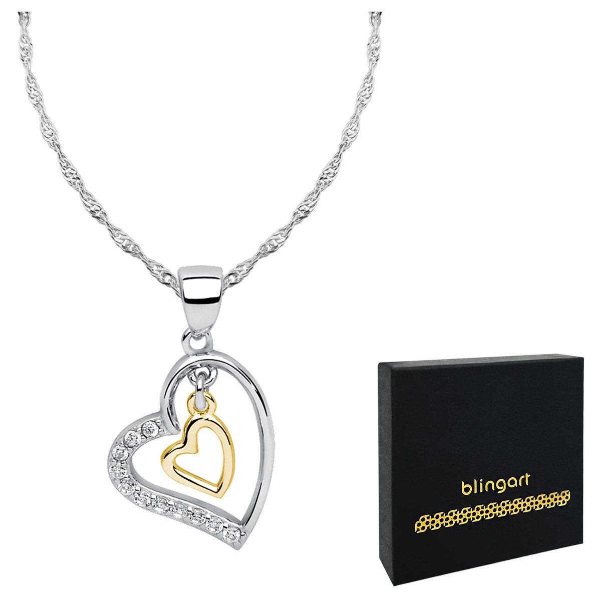 Naszyjnik srebrny 925 damski SERCE CYRKONIE kolory