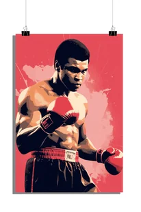 Plakat bokserski - Plakat Muhammad Ali - Plakat legenda - Plakat z czerwonym tłem - 61x91cm - Idealny do oprawienia w ramkę - Plakaty - miniaturka - grafika 1