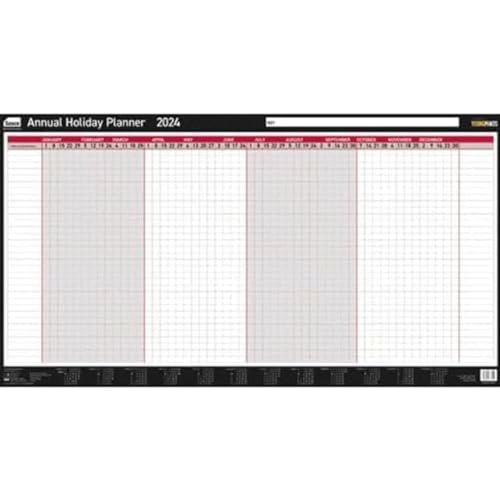 Sasco 2024 roczny kalendarz świąteczny, zestaw rocznych planerów ściennych, duży papierowy kalendarz suchościeralny, długopis i naklejki, wykres ścienny, tablica ogłoszeń, czarno-czerwony, 750 x 410