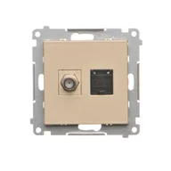 Gniazdka elektryczne - Gniazdo antenowe typu „F” i RJ45 Kontakt-Simon 55 TASFRJ45.01/144 kat.6 moduł szampański mat - miniaturka - grafika 1