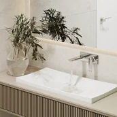 Umywalki - Massi Umywalka wpuszczana w blat biała błyszcząca z konglomeratu bez otworu na baterię OTSE Różne rozmiary - miniaturka - grafika 1