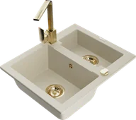 Zlewozmywaki z baterią - Mexen Carlos zlewozmywak granitowy 1,5-komorowy z baterią kuchenną Rita, beżowy - 6518-69-670300-50 - miniaturka - grafika 1