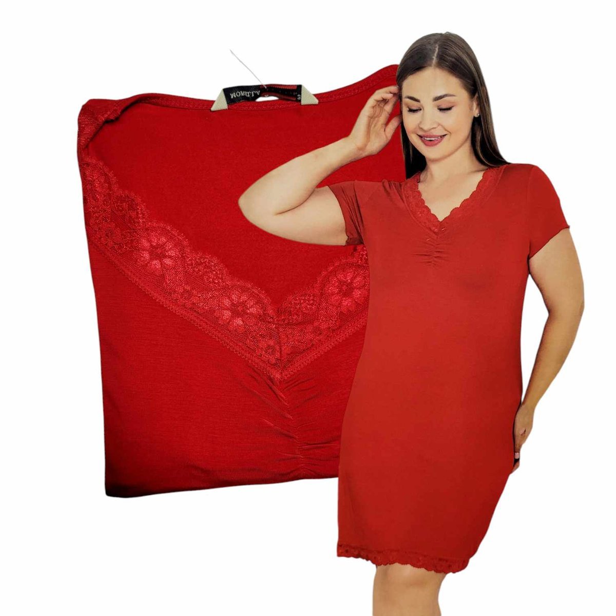 KOSZULA KORONKA WISKOZA seksowna kobieca 50 52 soczysta czerwień cudo