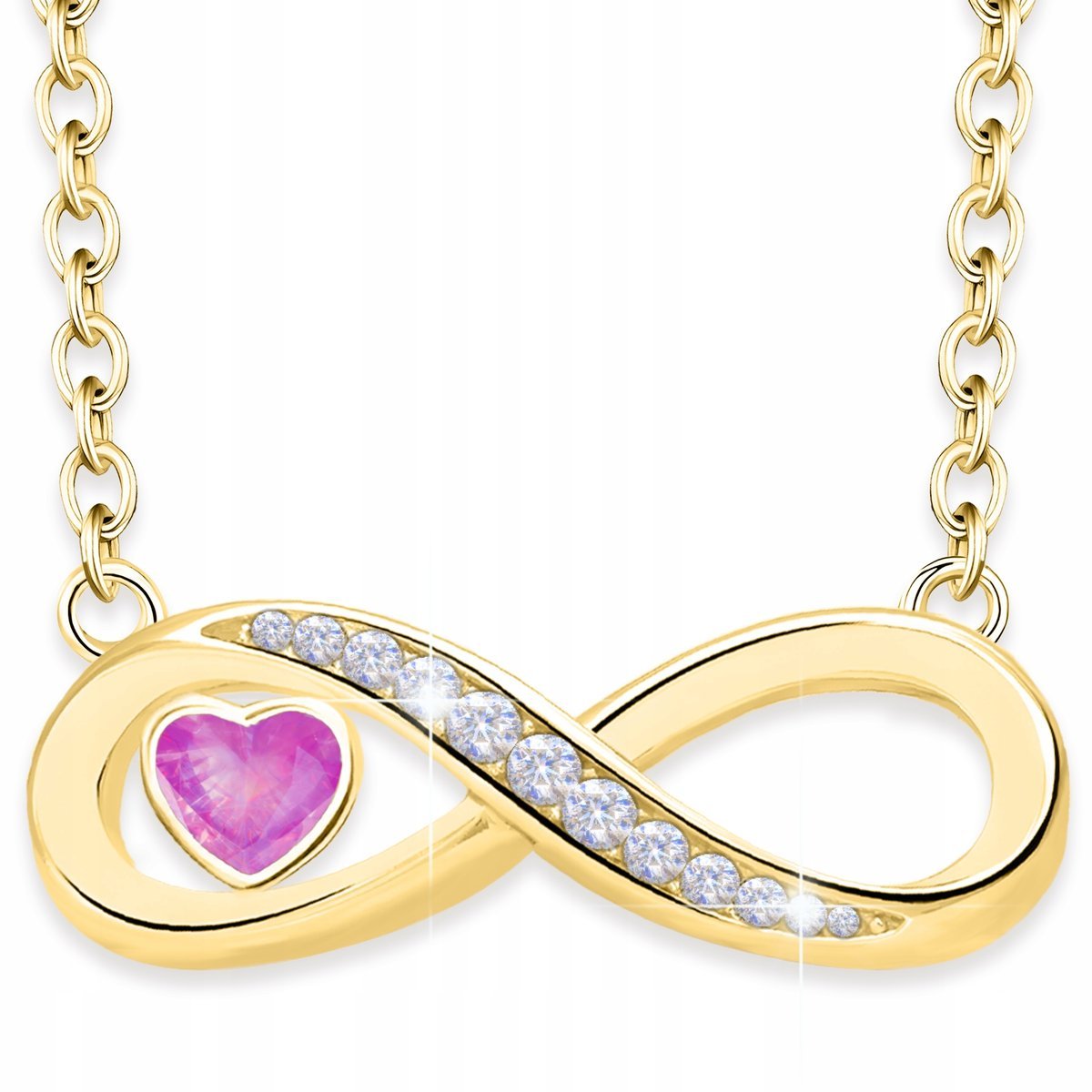 Złoty Naszyjnik Nieskończoność Różowe Serce Forever Serduszko SREBRO 925