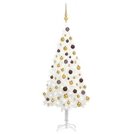 Choinki - vidaXL Sztuczna choinka z lampkami LED i bombkami, biała, 120 cm - miniaturka - grafika 1