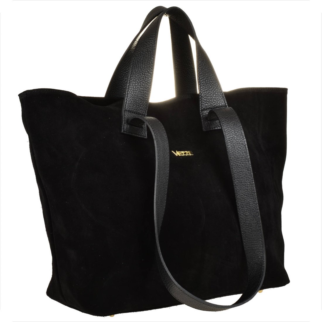 Torba shopper bag czarna na ramię i do ręki skóra zamszowa