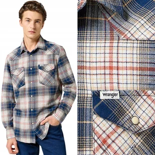 Wrangler WESTERN SHIRT Navy Red BAWEŁNIANA KOSZULA W KRATĘ ZATRZASKI L - Koszule męskie - miniaturka - grafika 1