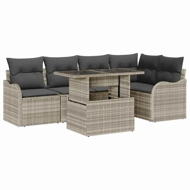 Zestaw Ogrodowy Sofa i Stół, Rattan Jasnoszary, Wodoodporne Poduszki
