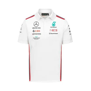Koszulka polo męska Team biała Mercedes AMG F1 2023 - Odzież do sportów motorowych - miniaturka - grafika 1