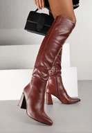 Kozaki damskie - Bordowe Kozaki Vices na Stożkowym Obcasie Aserrise - miniaturka - grafika 1