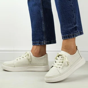 Białe wt/wt ażurowe skórzane półbuty damskie Sergio Leone sp020 - Półbuty damskie - miniaturka - grafika 1