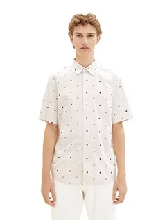 Koszule męskie - TOM TAILOR Denim Męska koszula z wzorem w luźny krój, 31903 – biało-czarny nadruk z motywem dzikich kwiatów, XXL - grafika 1