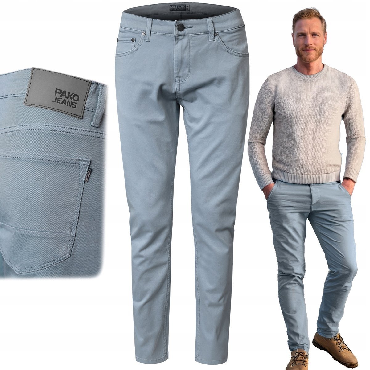 SPODNIE Męskie TWILLOWE Bawełniane NIEBIESKIE Regular W30/L32 Pako Jeans