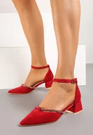 Czółenka - Czerwone Satynowe Czółenka Vices na Obcasie ze Skórzaną Wkładką i Cyrkoniami Leanieth - miniaturka - grafika 1