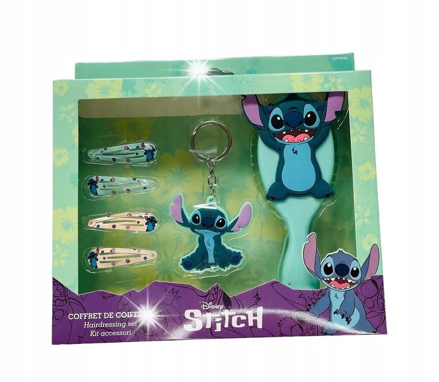 STITCH Zestaw Akcesoriów Szczotka do WŁOSÓW STITCH Breloczek Spinki Disney