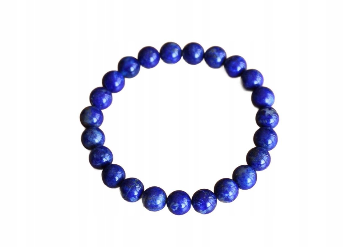 Bransoletka naturalny LAPIS LAZULI 8mm kule na gumce wrostki pirytu 19cm
