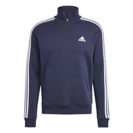 Bluzy męskie - adidas Męska bluza polarowa Essentials z 3 paskami na zamek 1/4 (długi rękaw), legendowy atrament/biały, S, Atrament legendowy/biały, S - miniaturka - grafika 1