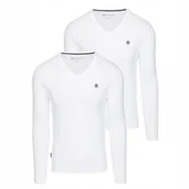 Koszulki męskie - Zestaw longsleeve męski v-neck biały 2-pak wygodny Ombre Z87 V2 rozmiar M - miniaturka - grafika 1