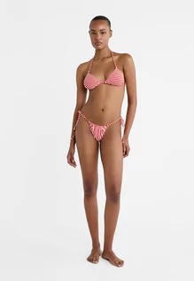 Stroje kąpielowe - Stradivarius Figi brazylijskie od bikini w paski ze sznurkami  Czerwony L - grafika 1