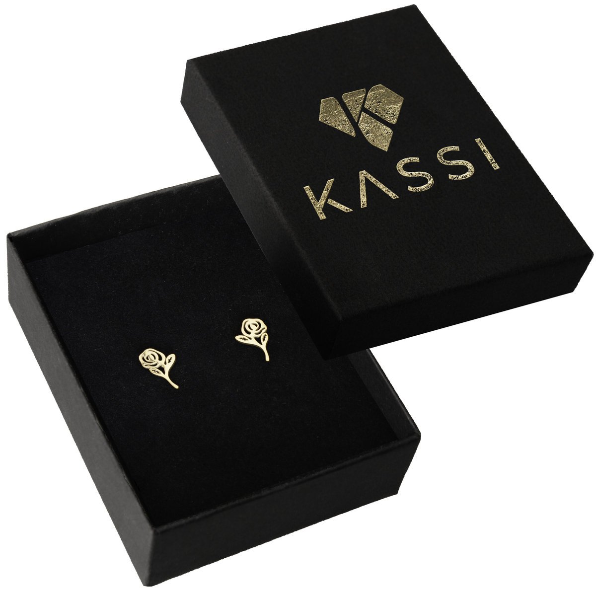 Kolczyki złote Sztyft róża stal chirurgiczna pozłacane złoto 585 kwiat