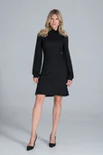 Sukienki - Dzianinowa SUKIENKA z golfem | długie rękawy | Czarna XL - miniaturka - grafika 1