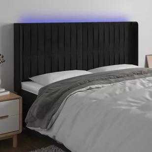 vidaXL Zagłówek do łóżka z LED, czarny, 163x16x118/128 cm, aksamit - Inne meble do sypialni - miniaturka - grafika 1