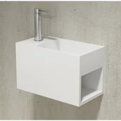 Umywalki - Bernstein Umywalka ścienna z półką prawą PB2046 odlew mineralny - biały mat - miniaturka - grafika 1