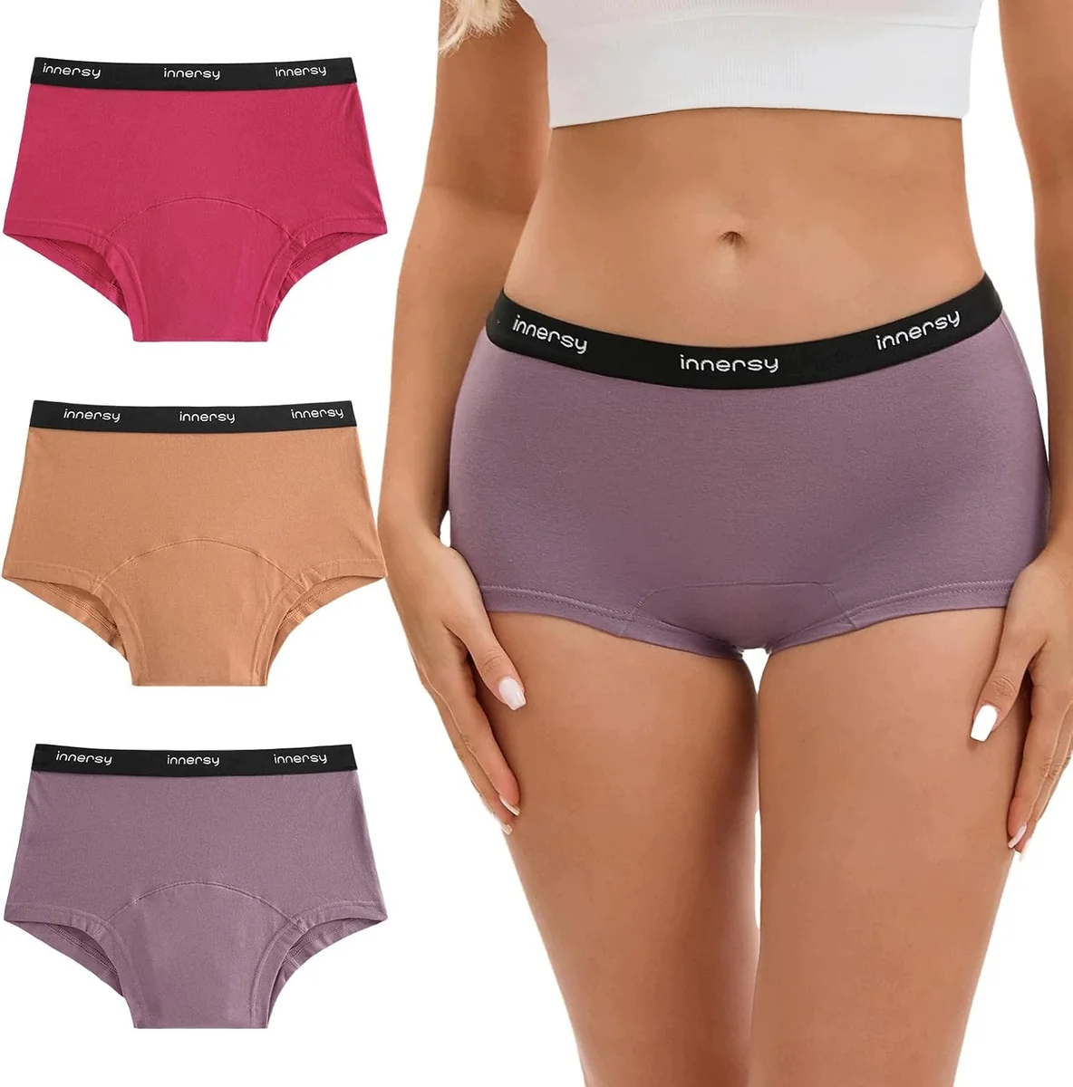Majtki menstruacyjne damskie bawełniane 3 sztuki rozmiar M czerwono-brązowe