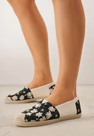 Espadryle damskie - Czarne Espadryle z Plecionką i Kwiatowym Haftem Alenara - miniaturka - grafika 1