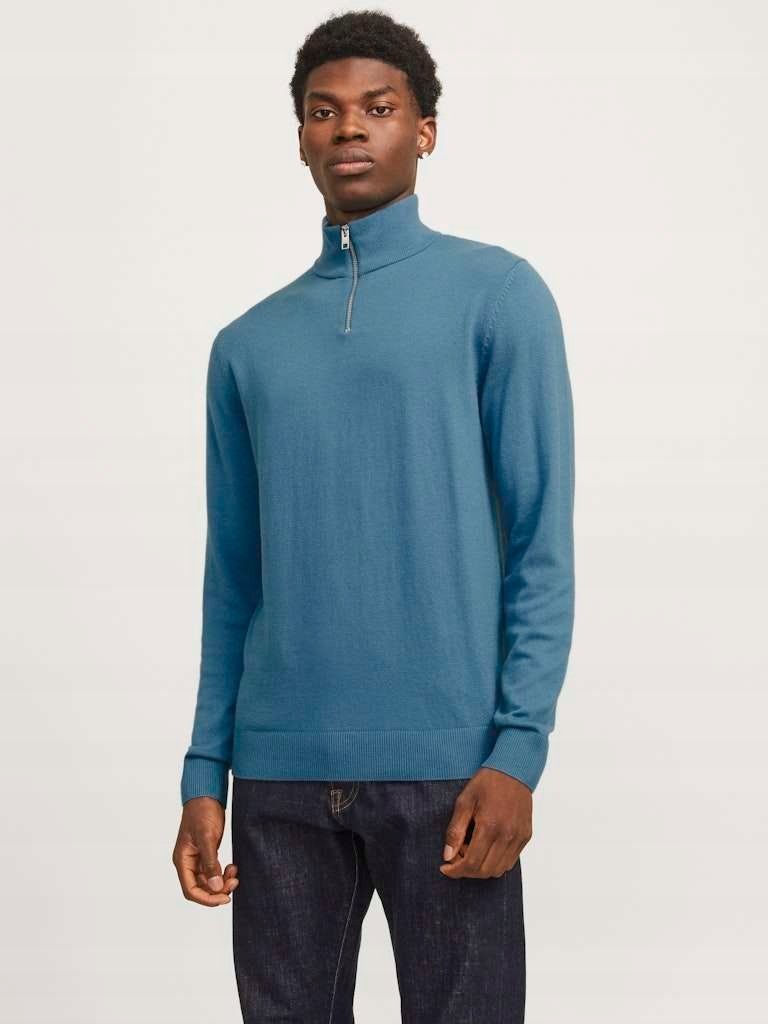 JACK&JONES NIEBIESKI SWETER MĘSKI Z PÓŁGOLFEM I ZAMKIEM XL 2FA