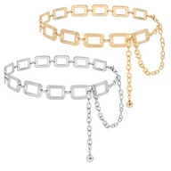 Paski - TEMU 2 szt. Pasek Y2K dla Kobiet – Złoty + Srebrny Kombinacja, Modne Pasie z Wycięciami Kwadratowymi – Idealne do Różnych Stylizacji - miniaturka - grafika 1