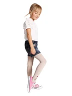 Rajstopy - Rajstopy dziewczęce bawełniane ze srebrną nitką LOVE beżowe 140-146 YOCLUB - miniaturka - grafika 1